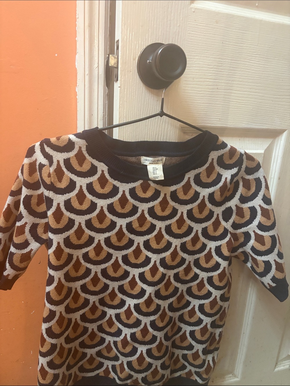 Christian Siriano Brown, Tan & Navy Geometric Knit Sweater